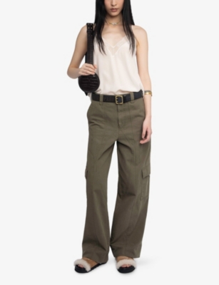 Zadig & Voltaire Womens Pinto Wide-leg Cotton-canvas Trousers Leaves In Green