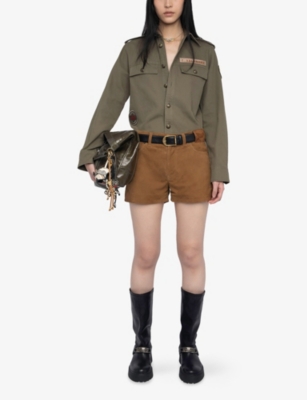 Zadig & Voltaire Womens Leaves Taskam Brand-embroidered Cotton-canvas Overshirt In Green