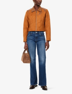 Mother Womens Perfectly Imperfect The Bookie Sneak Flared Denim Jeans In Blue