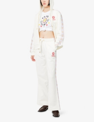 Casablanca Womens Cream Laurel Flame-panel Cotton-jersey Hoodie In White