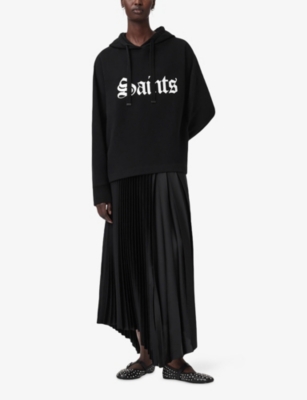 Allsaints Womens Black Etie Branded Cotton-jersey Hoody In Black