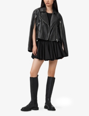 Allsaints Womens Black Masone Notched-collar Leather Biker Jacket Xs In Black