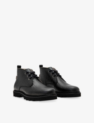 Allsaints Mens Black Grain Skiff Leather Ankle Boots Eur 44 / 10 Uk In Black