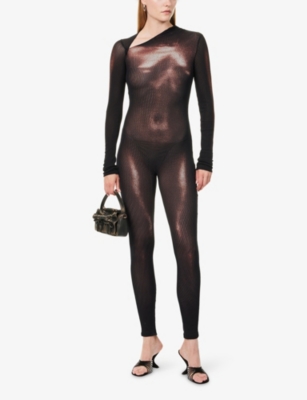 Jean Paul Gaultier Womens Black Brown Printed Long-sleeves Woven Jumpsuit Xs In Multi