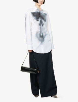 Jean Paul Gaultier Womens White Black Printed Curved-hem Stretch-cotton Shirt In White
