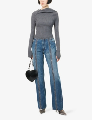Jean Paul Gaultier Womens Middle Grey Hooded Ribbed Wool Jumper In Gray