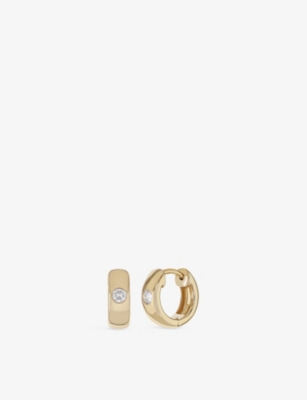 ROXANNE FIRST: Everyday Round 14ct Yellow Gold And 0.20ct Diamond Hoop Earrings