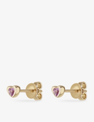 ROXANNE FIRST: Mini Heart 14ct Yellow Gold And Amethyst Stud Earrings