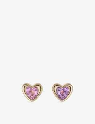 ROXANNE FIRST: Mini Heart 14ct Yellow Gold And Amethyst Stud Earrings