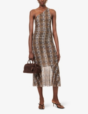 HOUSE OF SUNNY: Leopard Asymmetric Stretch-Woven Maxi Dress