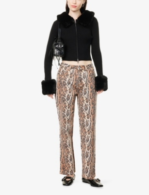 HOUSE OF SUNNY: Leopard Jessie Straight-Leg Denim Jeans