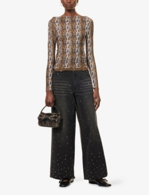 House Of Sunny Womens Leopard Multilayered Stretch-woven Top In Brown