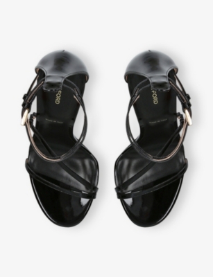Tom Ford Womens Double-ankle Strap Patent Leather Heeled Sandals Black Eur 38.5 / 5.5 Uk In Multi