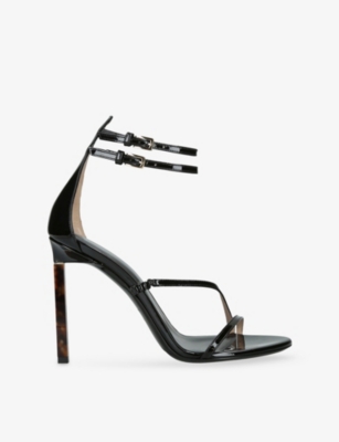 Tom Ford Womens Double-ankle Strap Patent Leather Heeled Sandals Black Eur 38.5 / 5.5 Uk In Multi