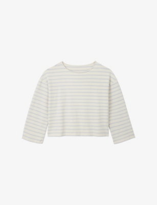 Womens The White Company Stripe Slash Neck Stripe Cotton-Jersey Top