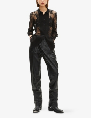 The Kooples Womens Black Long-sleeved Floral Lace Shirt In Black