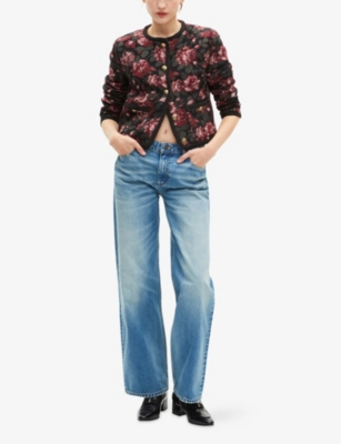 The Kooples Womens Black - Red Floral-jacquard Boxy-fit Woven Jacket In Multi