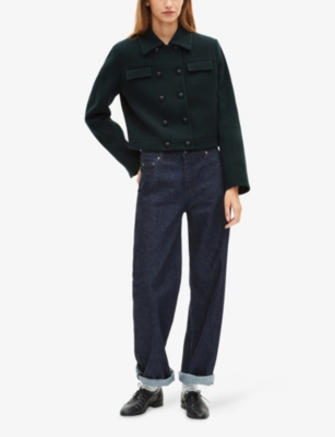 The Kooples Womens Bottle Green Flap-pocket Double-breasted Wool-blend Jacket In Green