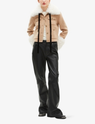 The Kooples Womens Beige Linen Sherpa-collar Patch-pocket Wool-blend Jacket Xs In Multi