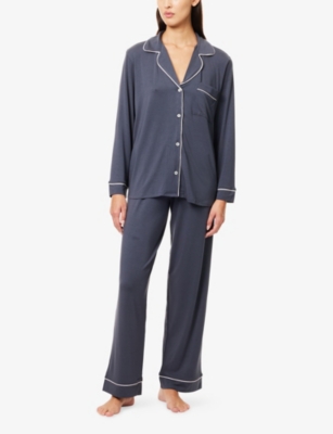 EBERJEY: Gisele Contrast-Piping Stretch-Woven Pyjama Set
