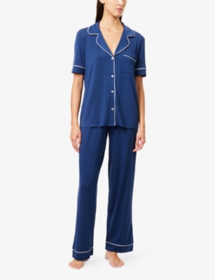 EBERJEY: Gisele Contrast-Piping Stretch-Woven Pyjama Set
