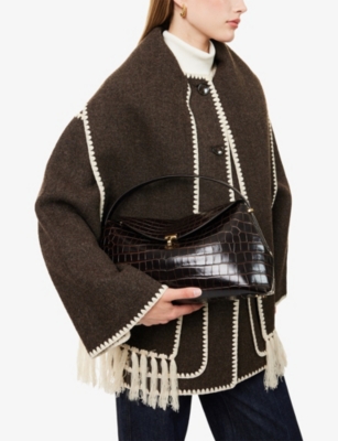 Totême Womens Dark Brown T-lock Croco Leather Top Handle Bag In Brown
