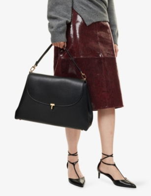 Totême Womens Black T-lock Leather Top Handle Bag In Black