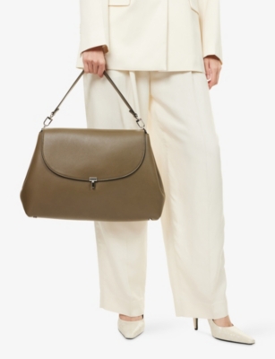 Totême Womens Taupe T-lock Leather Top Handle Bag In Brown