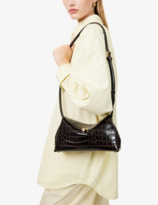 Totême Womens Dark Brown T-lock Croco Leather Clutch Bag In Brown