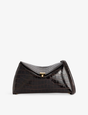 Totême Womens Dark Brown T-lock Croco Leather Clutch Bag In Brown