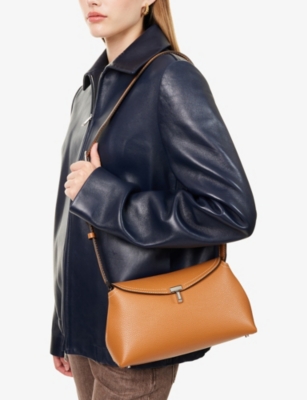 Totême Womens Tan T-lock Grained Leather Clutch Bag In Brown