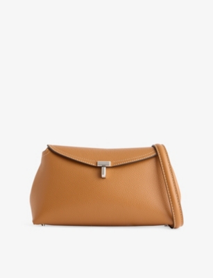 Totême Womens Tan T-lock Grained Leather Clutch Bag In Brown