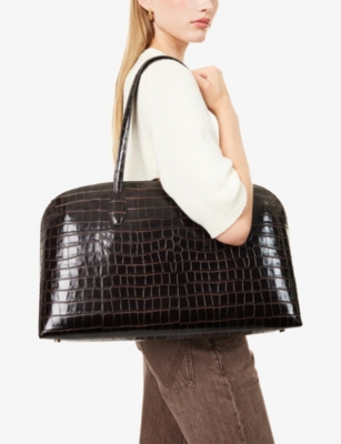 Totême Womens Dark Chocolate Croc Day Large Leather Tote Bag
