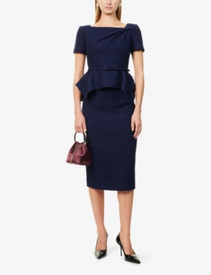 Roland Mouret Womens Navy Column Boucle Midi Skirt In Blue