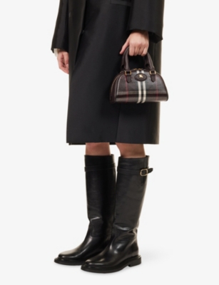 Burberry Womens Mahogany Mini Highlands Bowling Cotton-blend Cross-body Bag In Brown