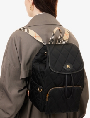 Burberry Womens Black Horseshoe Drawstring Woven Backpack In Black