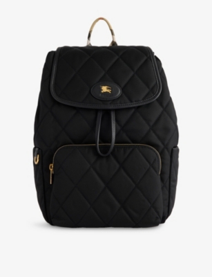 Burberry Womens Black Horseshoe Drawstring Woven Backpack In Black