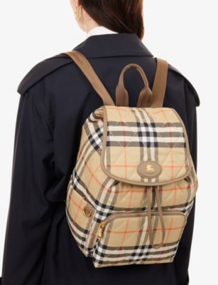 Burberry Womens Sand Horseshoe Check Woven Backpack In Neutral
