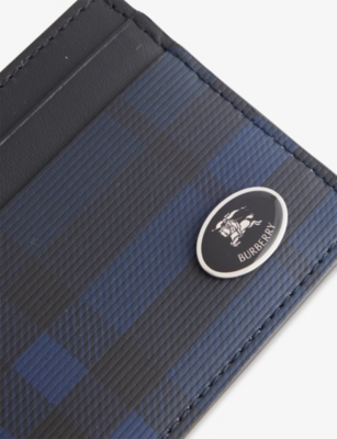 Burberry Mens Navy Branded Faux-leather And Canvas Card Holder In Blue