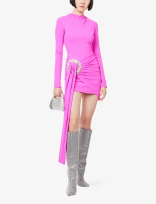David Koma Womens  Draped Spiral-embroidery Stretch-woven Mini Dress In Pink
