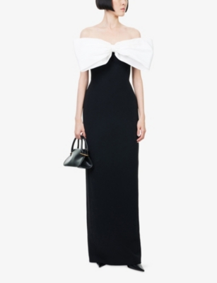 David Koma Womens Black White Bow Strapless Woven Maxi Dress In Black