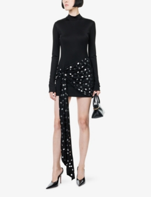 David Koma Womens Black Silver Polkadot Embellished Stretch-woven Mini Dress In Black