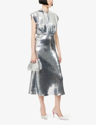 David Koma Womens Silver Blouson Sleeveless Woven Midi Dress In Silver