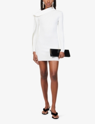David Koma Womens White Drape Asymmetric Knitted Mini Dress Xs In White