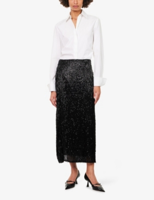 Erdem Womens Black Sequin Slim-fit Stretch-woven Midi Skirt In Black