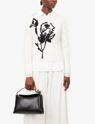Erdem Womens Black Bloom Medium Leather Top Handle Bag In Black