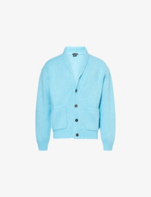 Tom Ford Mens Air Blue Shawl-collar Regular-fit Cashmere Cardigan In Blue
