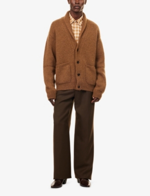 Tom Ford Mens Toffee Shawl-collar Regular-fit Cashmere Cardigan In Brown