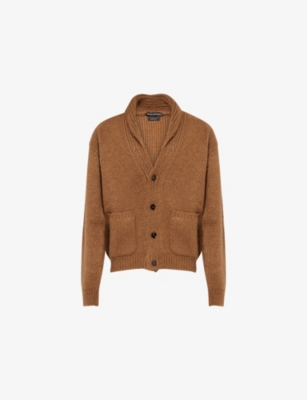 Tom Ford Mens Toffee Shawl-collar Regular-fit Cashmere Cardigan In Brown