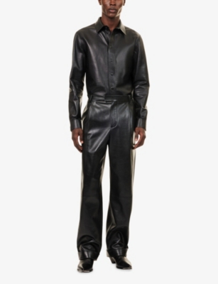 TOM FORD: Curved-Hem Long-Sleeves Leather Shirt
